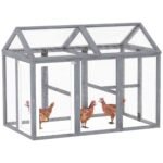 PawHut Chicken Run, Wooden Chicken Coop w/ Combinable Design - Grey